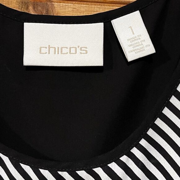 Chico’s Sedemi Sheer Sleeveless Women’s Top Size 1 (M) Soft Black White Stripes - Picture 3 of 6